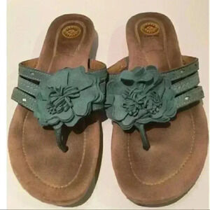 Earth Spirit Blue Suede Floral Flip Flops Size 9